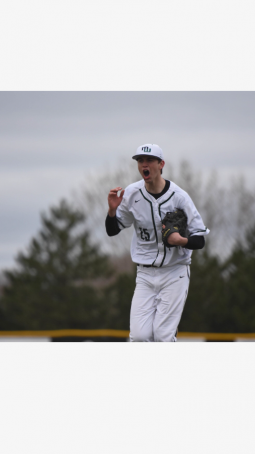 Senior Brock Burling excited after a great inning pitched for the wildcat baseball team.