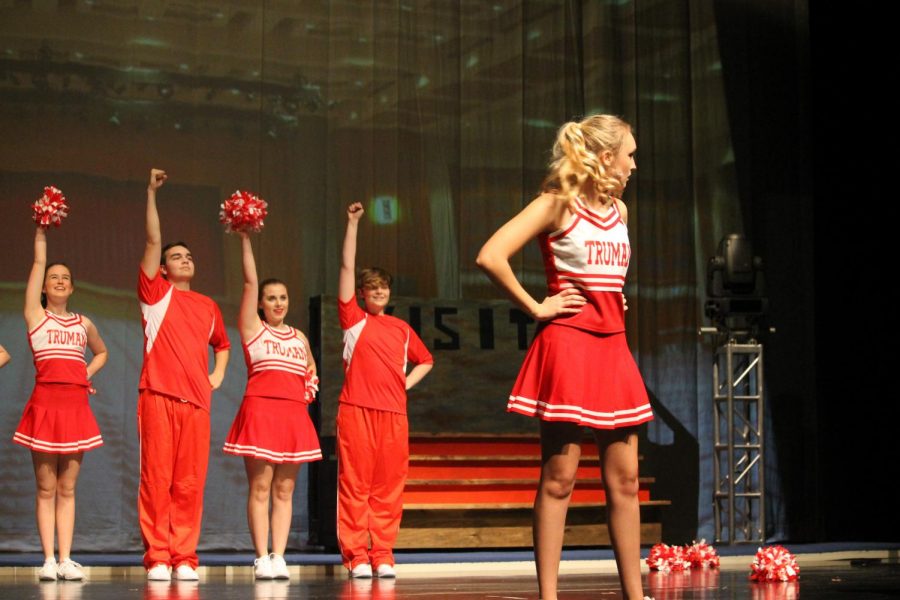 Senior Kaylee Hallgren (right) plays cheer captain, Campbell.