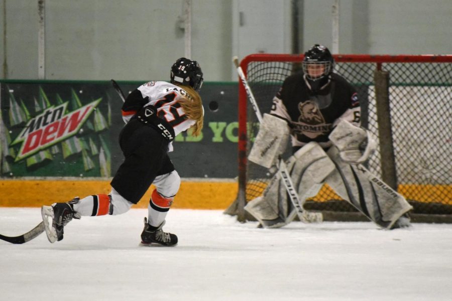 Freshman Lauren Lacroix takes a shot late in the third period. 