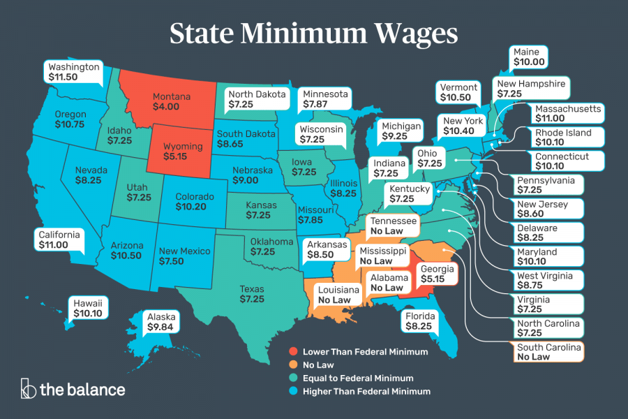 This map shows all the sates minimum wage.