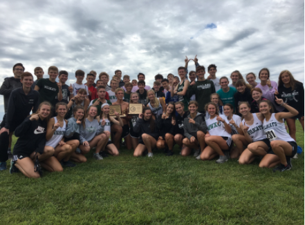 The Millard XC Team poses for team photo following their first meet win. All levels of Varsity XC placed first. 