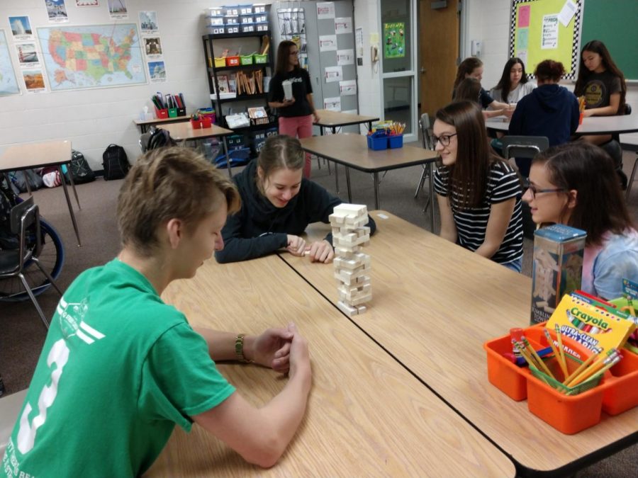 The students in the Wildcat Service club and The ACP students got together on a Monday morning to play a game of Jenga.
 It is very good for students in the club and the ACP students to get together to learn a lot about one another, Zohlen said. The communication is good for both the club students and the ACP students. It is a lot of fun and we have a lot of laughs.
