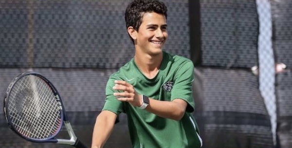 Rami Hanash making a play for the Millard West varsity tennis team. He has been a major key for Millard Wests wins all year.