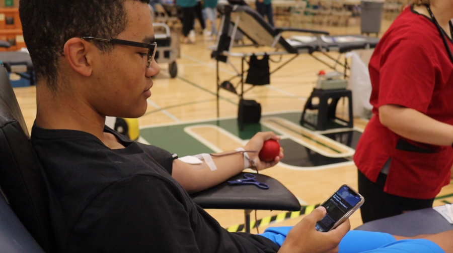 Junior Trey Frazier donated blood on Friday. This is Frazier’s third time donating for the HOSA blood drive. “I donate blood because I want to help people who need it,” Frazire said. “I also really enjoy it.”  