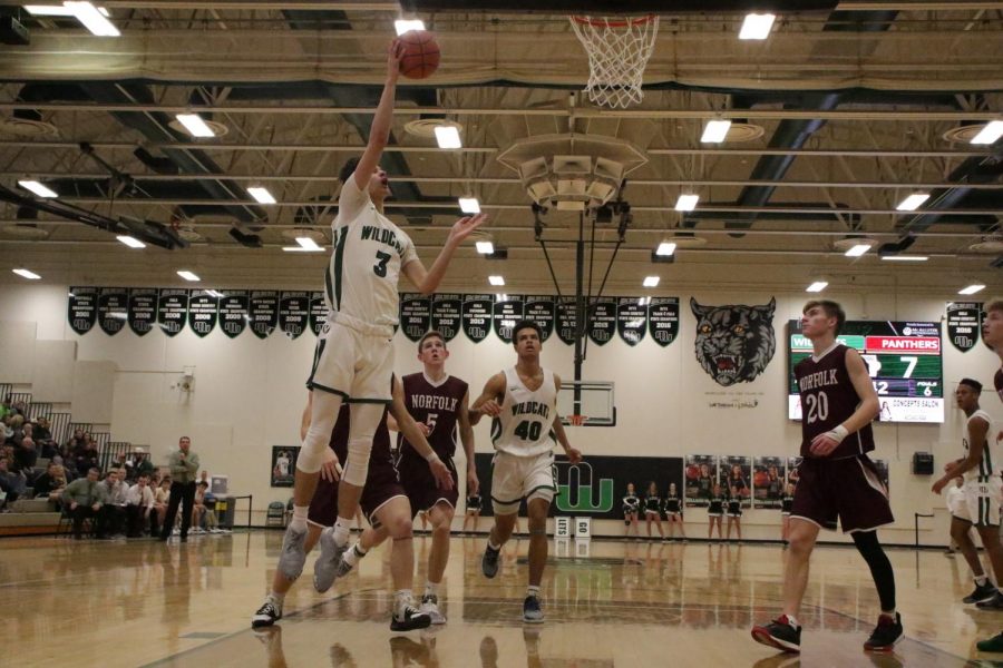 Zach Olson goes in for a layup during Saturdays game against Norfolk.