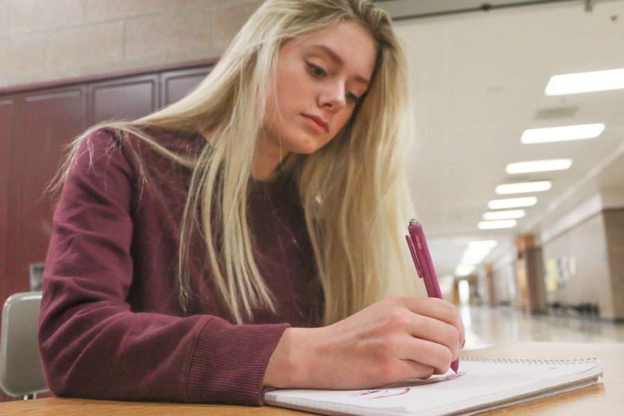 Sophomore Gaby Massey sketches away in her notebook working on her next piece in her lengthy career as an artist. Massey has been an artist for the majority of her life starting out at a young age. “When I first started out I drew more cartoonish drawings because I was little and those were all I watched,” Massey said. “Then as I got older, my drawings got more realistic.”
