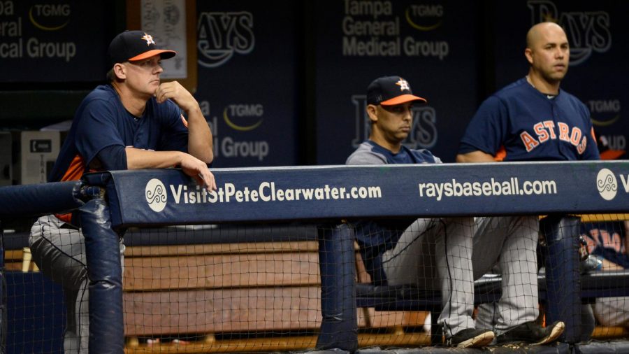 Astros manager AJ Hinch (Left) and general manager Jeff Luhnow (not pictured) were suspended without pay for one season. Former Astros Bench Coach Alex Cora (Center) lost his job as Manager of the Red Sox, and Carlos Beltran (Right) parted ways with the Mets. All of this is fallout from MLBs ongoing investigation on illegal sign stealing.