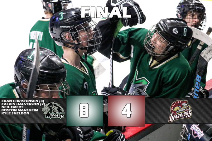 Evan Christensen scores three goals in the 8-4 victory over the Westside Warriors Sunday. Calvin Halverson adds two goals himself in the win.