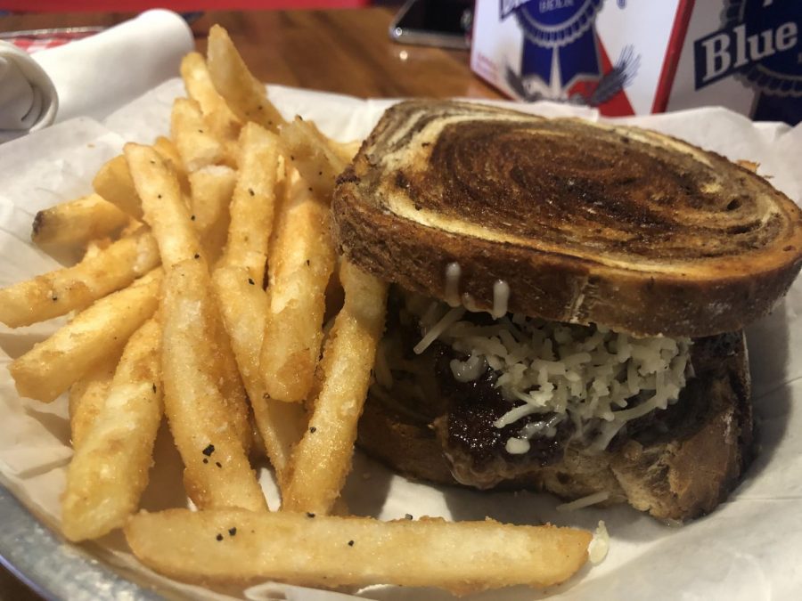 Hamburger and French Fries. It was a delicious meal, and was the perfect amount. 