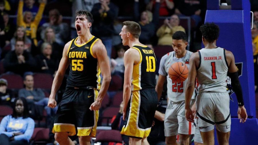 Iowa%E2%80%99s+Luka+Garza+%28left%29+and+Joe+Wieskamp+%28right%29+celebrate+an+and-one+play+at+the+Las+Vegas+Classic+on+Thanksgiving+2019.+Garza+led+the+Big+10+in+points+per+game+%2826.2%29+and+is+a+frontrunner+for+the+Wooden+Award.+He+will+enter+the+tournament+as+the+Big+10+player+of+the+year.+%E2%80%9CThis+is+a+dream+come+true%2C%E2%80%9D+Garza+said+after+winning+the+award.+%E2%80%9CBeing+the+first+Hawkeye+to+win+this+award+in+52+years+means+the+world+to+me.%E2%80%9D%0A