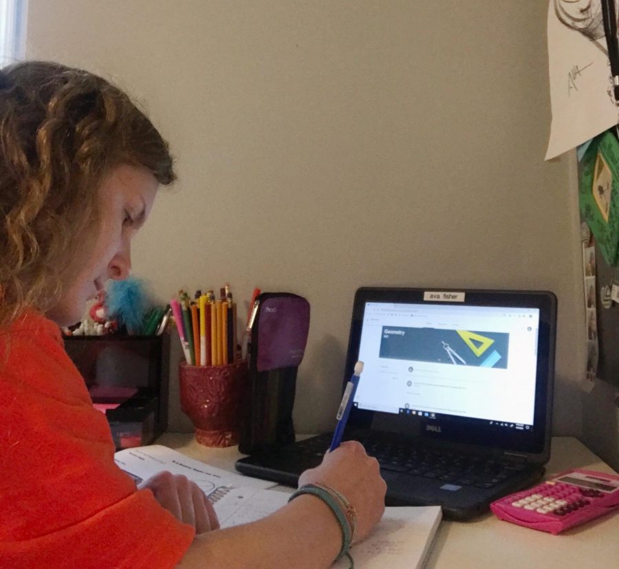 With remote learning in full swing, sophomore Ava Fisher is able to continue her learning from home. “Remote learning has overall made me a more organized and responsible student,” Fisher said. “Although it is hard to stay motivated when not in a traditional classroom setting.” Students are working hard to have a successful school day from the comfort of their homes.
