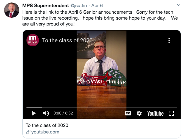 Superintendent Dr. Jim Sutfin went to Twitter to announce plans for seniors. Along with this, the new end of school date was also officially changed.