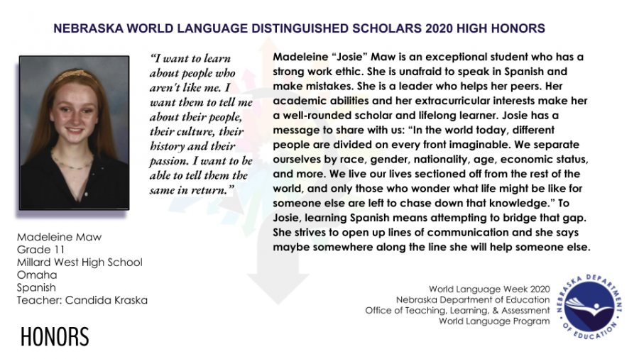 Maw was selected as a Distinguished Language Scholar for the 2019 school year. 