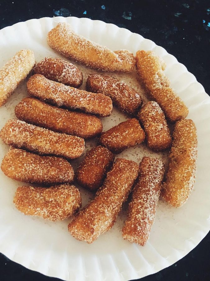 I covered them in cinnamon and sugar and then placed them on a plate to enjoy fresh and warm.