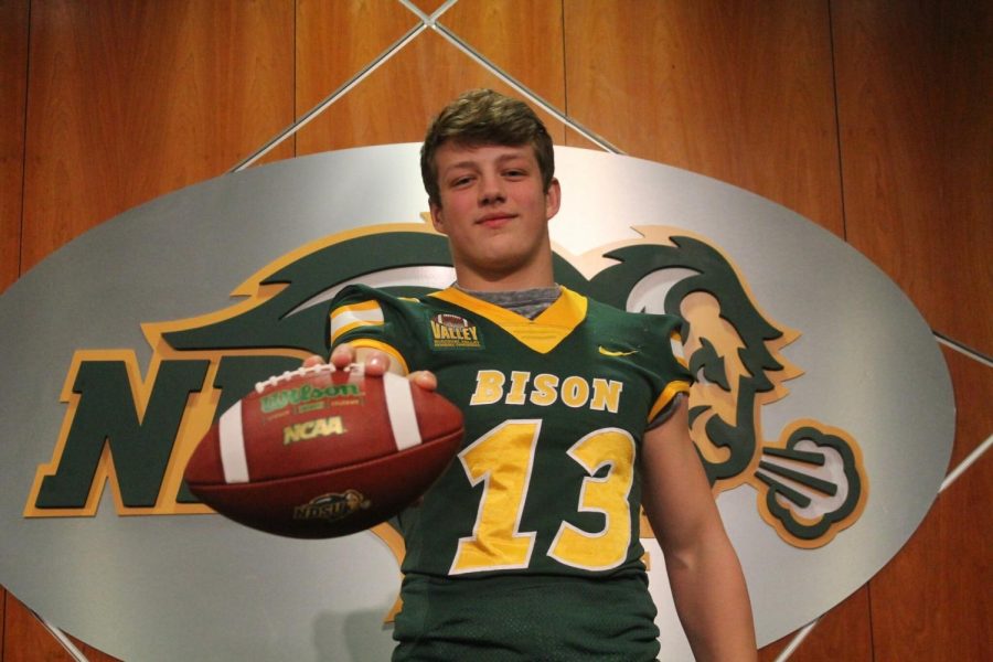 Senior Wildcat linebacker James Conway poses for an image while on a visit to North Dakota State just days before the pandemic. Conway holds multiple Division One football offers. “Recruiting has been a tough process now, “ Conway said. “I haven’t been able to visit all the schools I want to, but other than that it has been going pretty solid.” 
