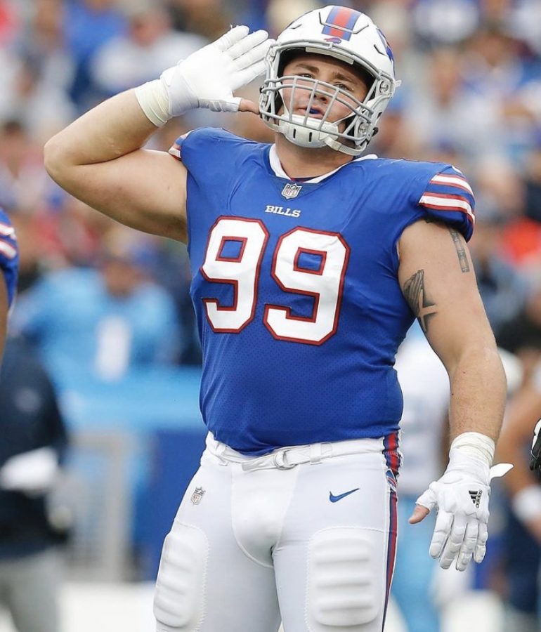 Buffalo Bills defensive tackle and former Millard West football player Harrison Phillips celebrating after a nice play. He has recorded a total of 40 tackles in his first three seasons with the Bills. “You got 90 guys out there competing for only 53 spots,” Phillips said. “Starting in May each year, guys are going really hard and competing to try and earn those spots.”