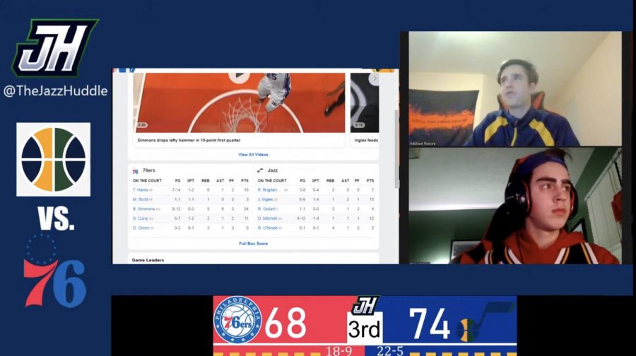 Blake+Kahler+commentates+the+Utah+Jazz+basketball+game+through+Zoom.
