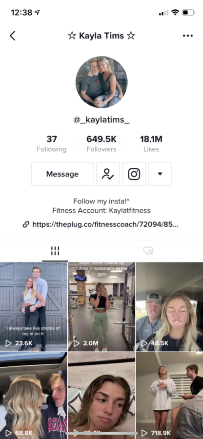 Kayla+posts+often+on+her+TikTok+for+her+large+following+so+she+can+both+maintain+and+grow+her+following.+After+she+went+viral+a+few+times%2C+her+following+has+skyrocketed+and+her+followers+love+watching+videos+of+her+and+her+boyfriend.+%E2%80%9CSome+of+my+videos+got+tons+of+views%2C%E2%80%9D+Kayla+said.+%E2%80%9CSo+then+I+just+kept+making+more+and+then+my+account+kept+growing.+I+feel+that+I+influence+others+based+off+of+a+healthy+relationship+that+others+can+look+up+to.%E2%80%9D%0A