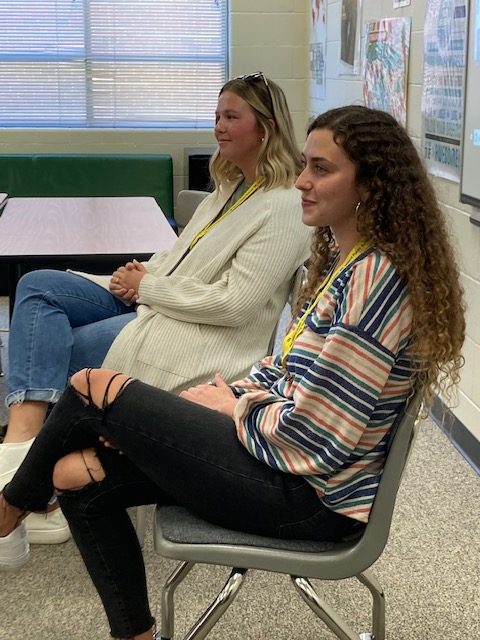 Former Education Academy students Carly Pederson and Jessie Reyes present to the current students. They talked about a variety of topics including college, scholarships and student teaching. “I told students to not be afraid to jump in,” Pederson said. “Dont sit back and watch — get up, walk around, ask questions. This is the way that they will learn.”

