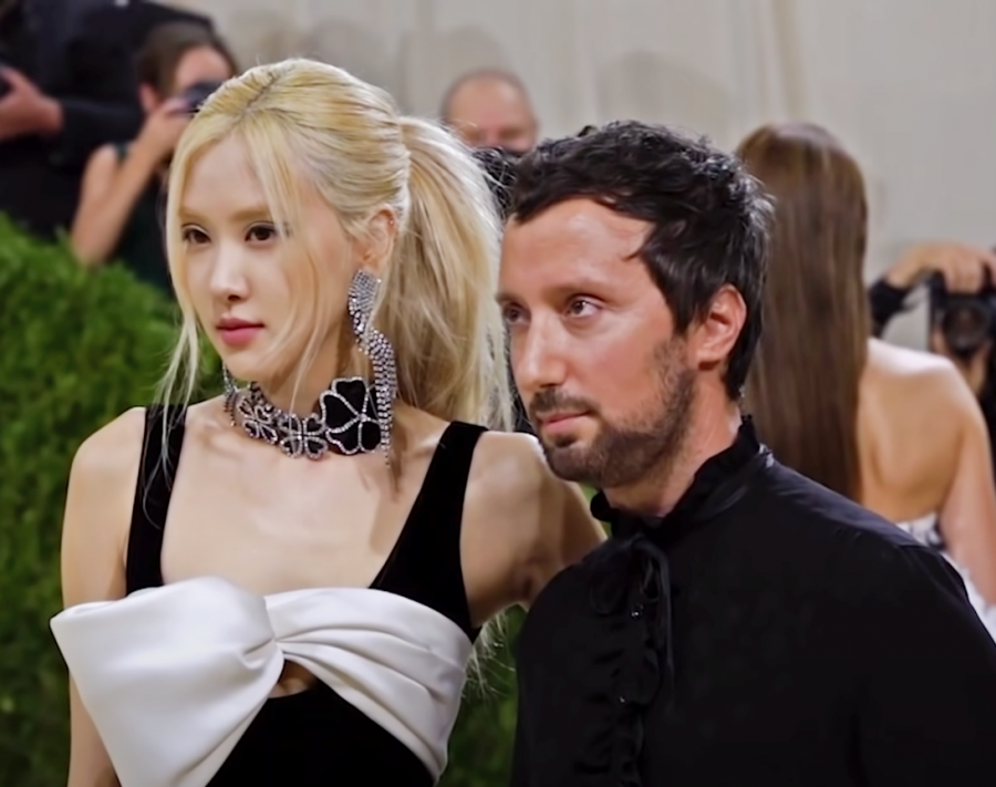 Singer Rosé stands with fashion designer Anthony Vaccarello. Rosé wore a little black dress with a large white bow across the chest. Although chic, the outfit is maybe too basic for the Met Gala. 