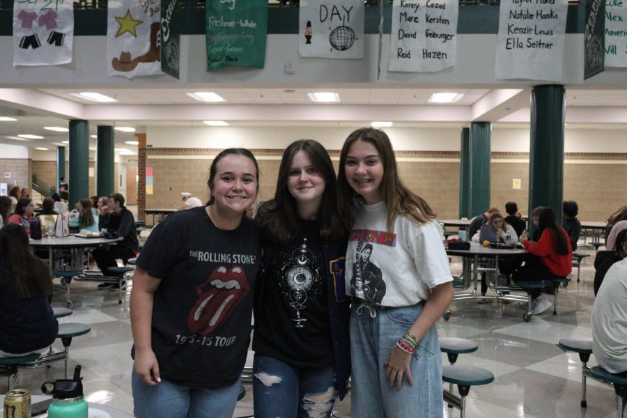 To participate in Decades Day, sophomore Claire Thornburg, sophomore Emily Sears, and sophomore Greta Olsen show up to school in 80s-inspired outfits. They loved the opportunity to be creative with what they wore. “It was so fun to dress up with my friends,” Thornburg said. “Decades day was definitely my favorite theme of Spirit Week.”