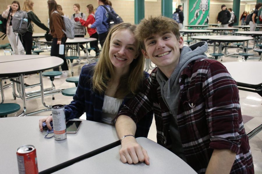 Wanting to get in on the fun, seniors Alex Karloff and Addison Smith wear flannels for spirit week.