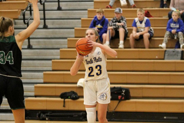 Junior Makenna Scholting attempts to contest a shot by North Platte. Millard West came back from a seven point deficit at halftime, but couldn’t pull out the win. “After not playing so good, we all pulled it together and started playing better,” Scholting said. “We need to work on our shooting.”