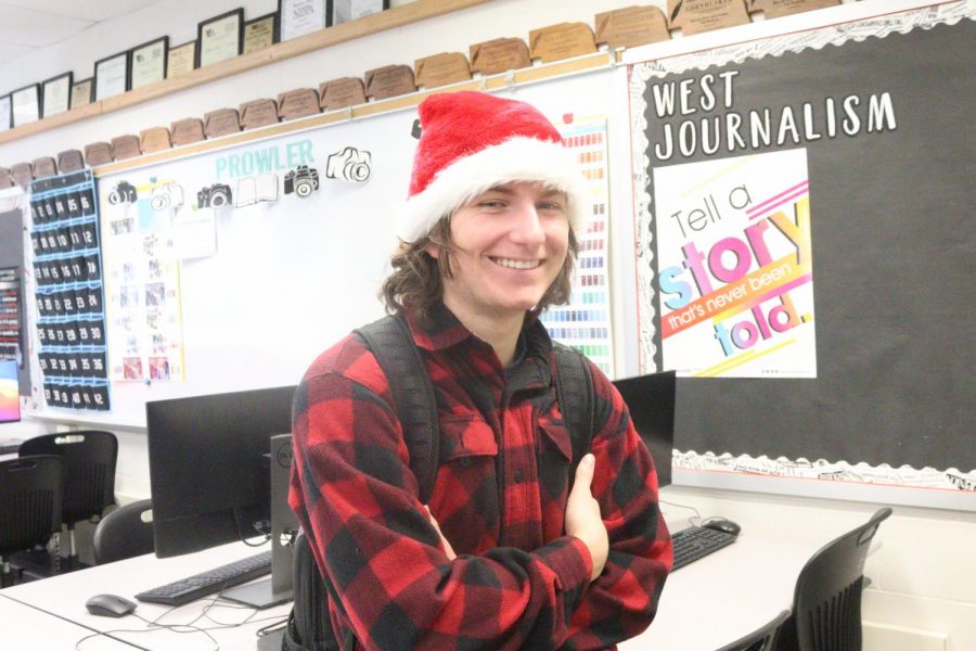 MWHS Wildcat News co-Editor-in-Chief Evan Vaslow wears a santa hat on Thursday during spirit week.