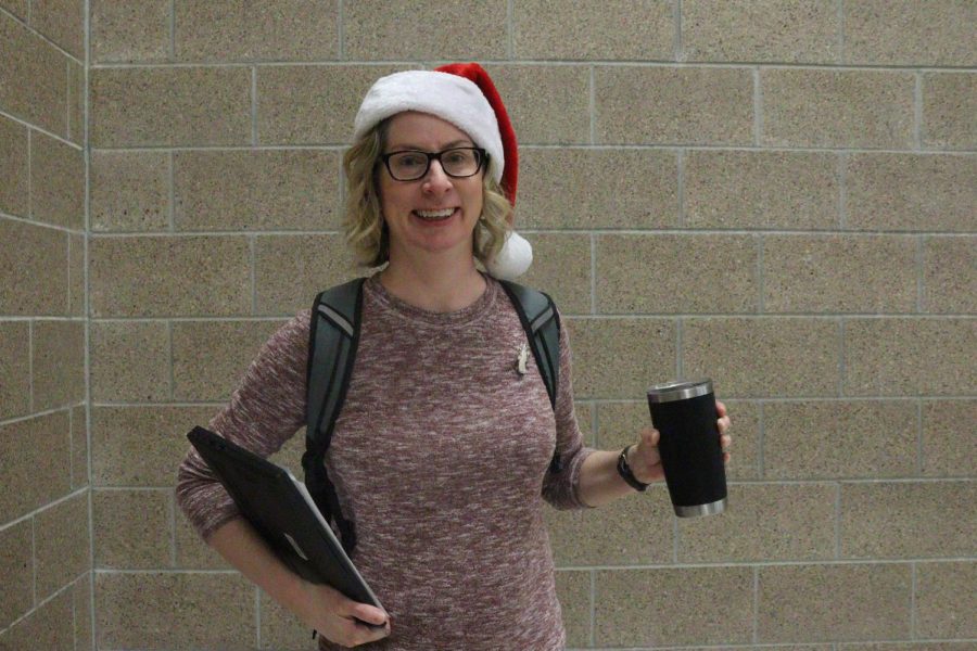 Resource teacher Erika Campbell wears her favorite holiday headgear for spirit week.