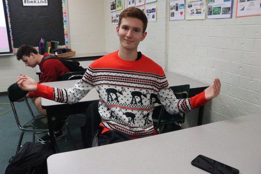 Senior Braedon Johnson in his ugly sweater for holiday spirit week.