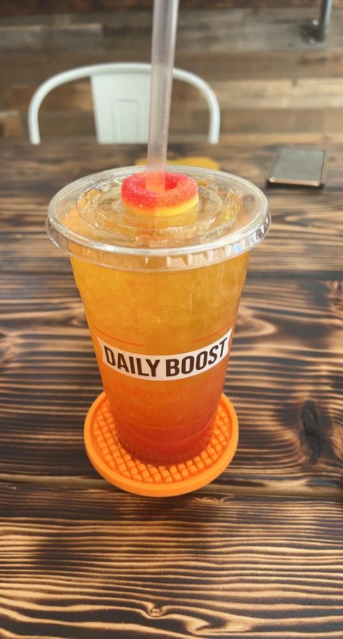 This is the Peach Ring Tea drink from “Daily Boost.”