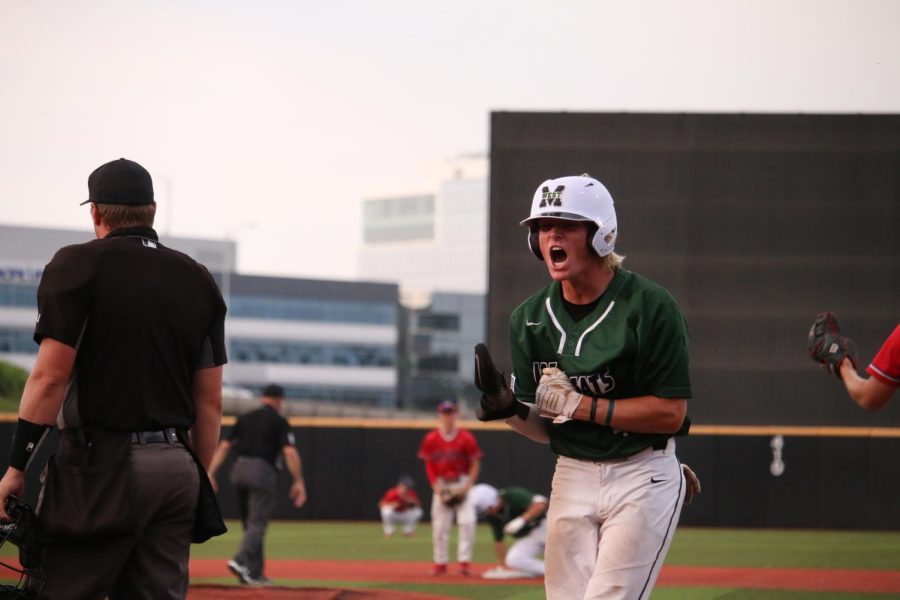Senior Drew Borner celebrates his first inning run. The Cats erupted for an eight run first on their way to the state title. “I’ve never felt anything like it,” Borner said. “ It’s surreal and I still haven’t fully grasped it yet. This team battled adversity from the end of last year all the way to this final game. I love my boys.”