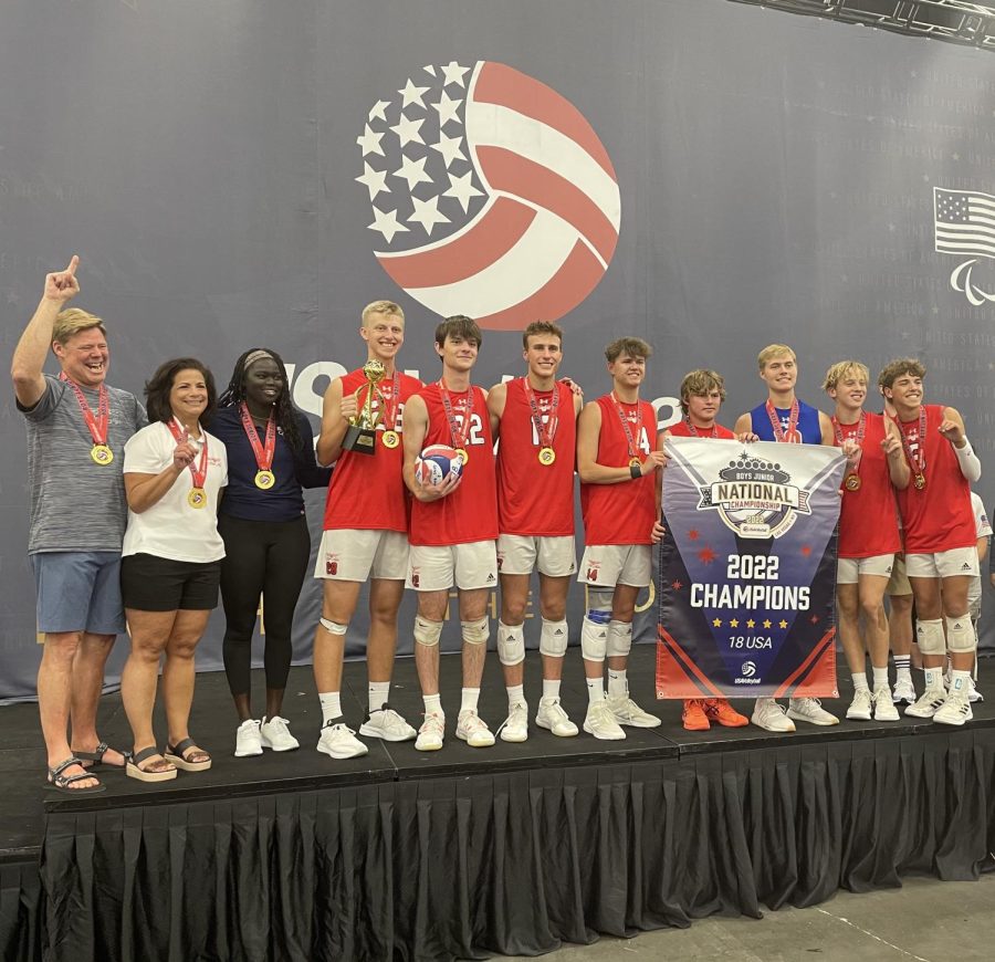 Cameron Daniels and the rest of the High Flyers became National Champions after winning the 18 USA Volleyball Junior National Championship. Daniels is number 3 here.