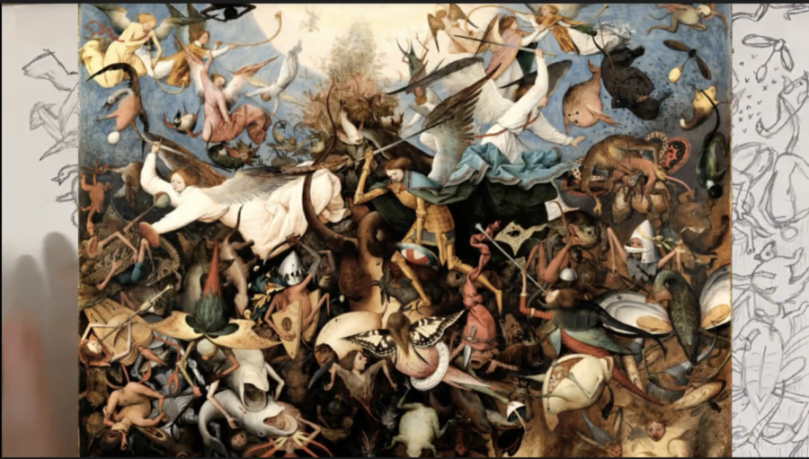 I got to create a video that used time lapse while talking about my artist, junior Addison Kramer said. I recreated one of Pieter Bruegels artworks called The Fall of the Rebel Angels