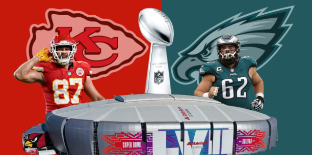 For+the+first+time+ever%2C+two+brothers+squared+off+in+the+Super+Bowl.+Chiefs+tight+end+Travis+Kelce+%28left%29+and+Eagles+center+Jason+Kelce+%28right%29%2C+both+Super+Bowl+champions+in+their+own+right%2C+look+for+their+second.+After+the+Chiefs+win%2C+Jason+went+to+Travis+and+showed+him+some+brotherly+love.+