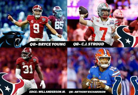 Alabama quarterback Bryce Young (top left), Ohio St. quarterback C.J. Stroud (top right), Alabama Edge Will Anderson Jr. (bottom left) and Florida quarterback Anthony Richardson (bottom right) highlighted the top four in what proved to be one of the most exciting and interesting drafts in a long time. Nearly 40% of all picks were traded at some point in time in just the first round. Photo from Logan Moseley.
