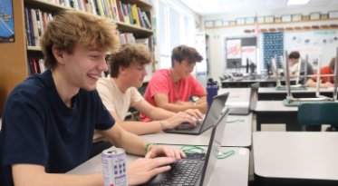 Senior Michael Bartholomew quickly adjusts to the new “modified block” schedule in his first block class, Advanced Journalism. “I really enjoyed the schedule from the previous year,” Bartholomew said. “This new schedule is definitely something I wasn’t expecting heading into my senior year.” 
