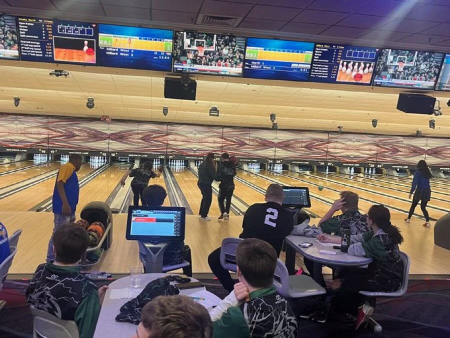 Unified bowling team getting ready for a match against Omaha North. “The athletes bowl in a baker’s format,” ACP teacher and coach Bret Seipker said. “This allows all members to participate equally.”