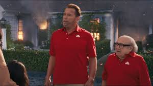 Danny Devito and Arnold Schwarzenegger perform in the State Farm Super Bowl commercial.
