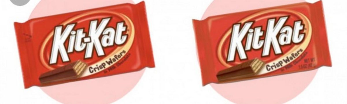 The image above shows what some people remember the Kitkat candy-bar looking like. The bar on the left shows a hyphen in the middle of the name, which some people believe is right, when in reality the one on the right is the correct candy bar.