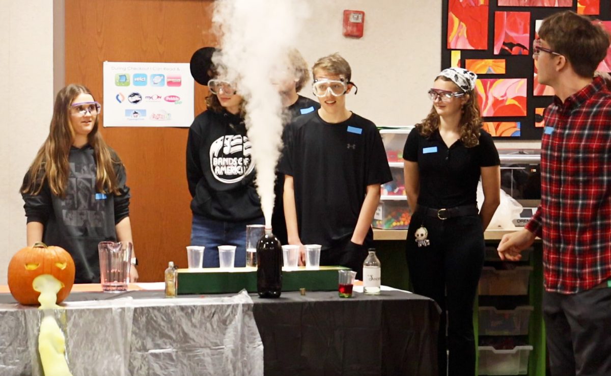 Chemistry students are doing their fourth experiment, which is a steaming potion. On Oct. 29, students from AP Chemistry were given the opportunity to leave their classes early to perform spooky science experiments for Wheeler Elementary students. “I’m still trying to find a balance between biology and chemistry because I want to go into a medical job.