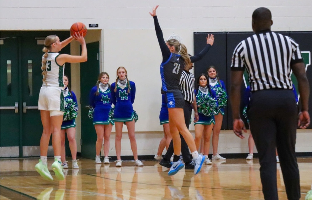 Senior Neleigh Gessert dropped 27 points in the season opener against Millard North. Neleigh Gessert also led the team with seven rebounds and had three steals behind her sister who had four. “It was a good team win with everyone doing what was drawn up in our game plan”, Neleigh Gessert said. ”We definitely had moments of struggle on the offensive side of the ball, but that was mainly because it was the first game of the season for us. We were able to get hot at the right time and played great defense the whole night.”
Photo by Lilly Stoops