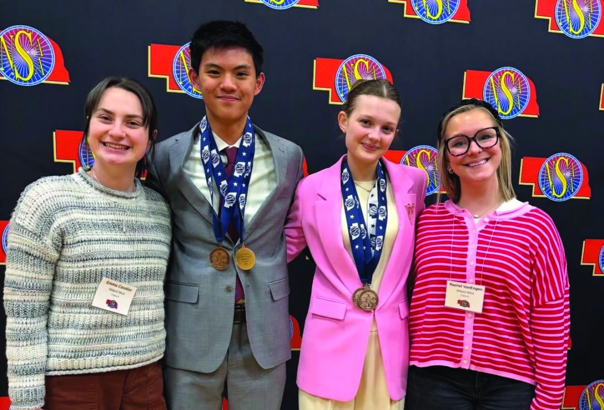 Gary Hao and Gwenivere Smith at the Class A NSAA State Tournment. Millard West finished third as a team out of 25 Class A schools with Hao becoming the State Champion and Smith placing fifth place for Serious Prose. 